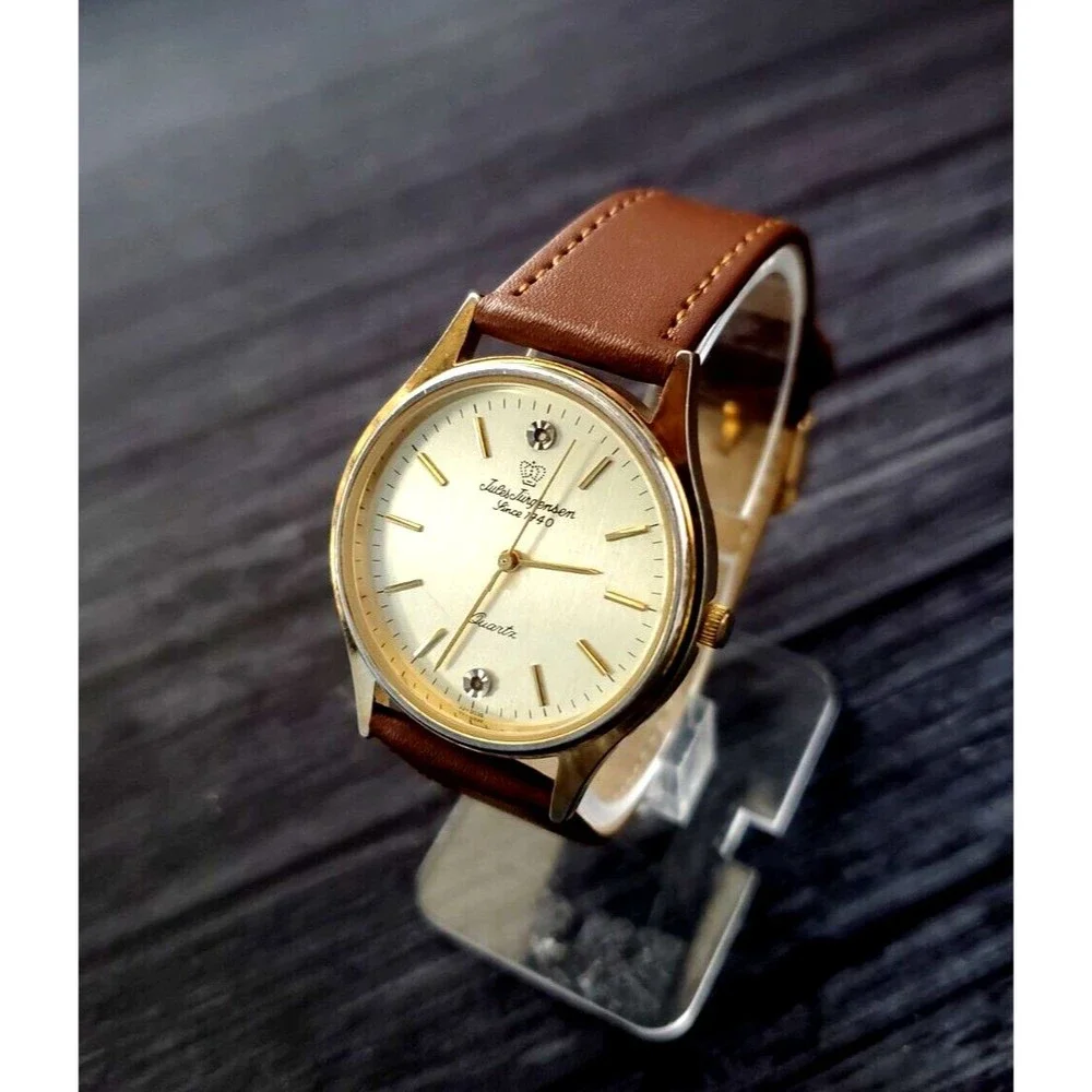 Rare Vintage‎ Jules Jurgensen Gold Men’s 377 Champaign Diamond Dial Wristwatch!